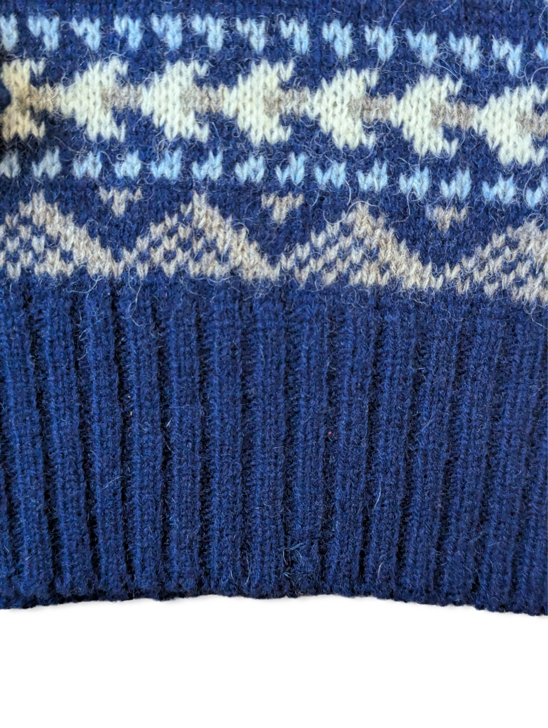 Vintage Dark Blue Pure Wool Fair Isle Knitted Jumper - XS