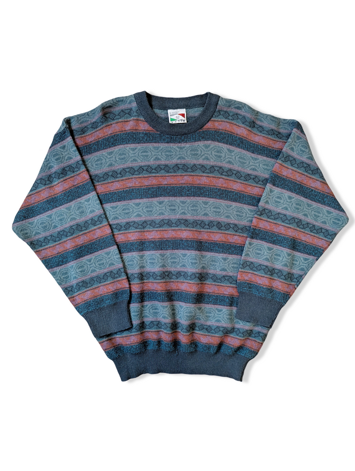 Vintage Blue and Red Striped Knitted Jumper - M/L