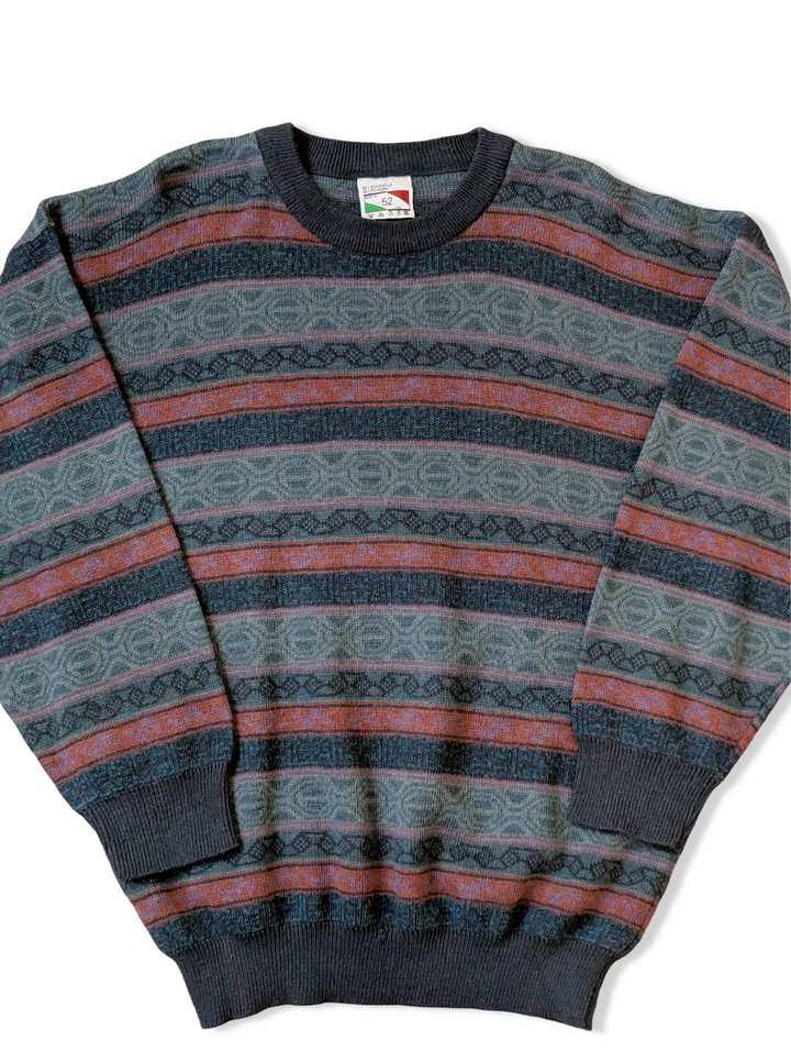 Vintage Blue and Red Striped Knitted Jumper - M/L