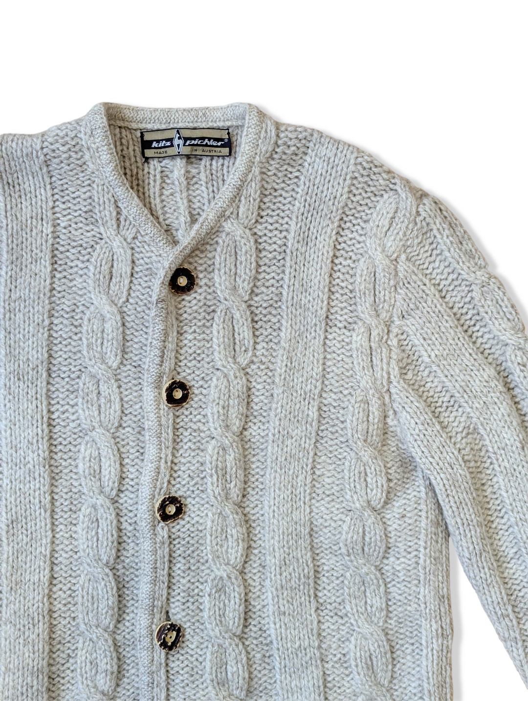 Vintage Austrian Pure Wool Cable Knit Cardigan - S