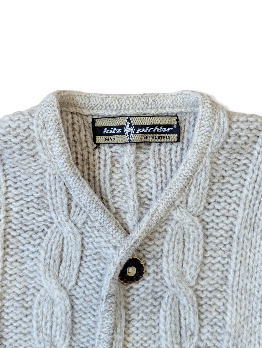 Vintage Austrian Pure Wool Cable Knit Cardigan - S