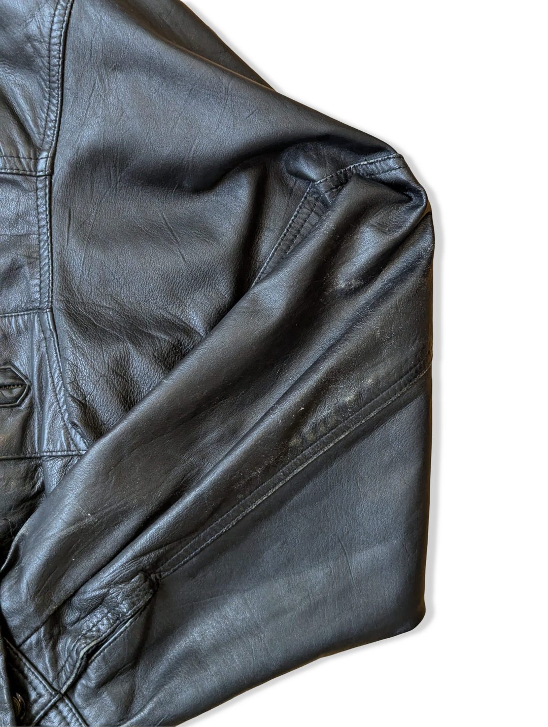 Vintage Black Leather Bomber Jacket - L