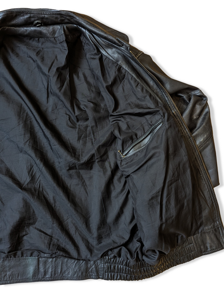 Vintage Black Leather Bomber Jacket - L