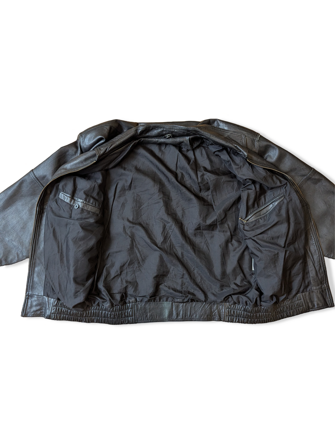 Vintage Black Leather Bomber Jacket - L