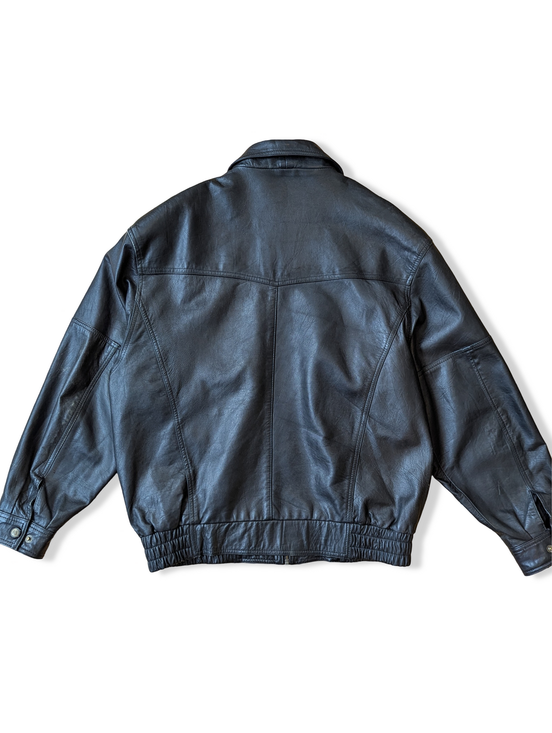 Vintage Black Leather Bomber Jacket - L