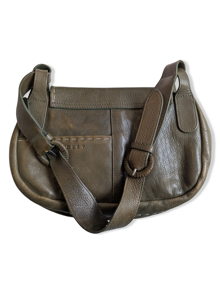 Vintage Khaki Green Leather Radley Shoulder Bag