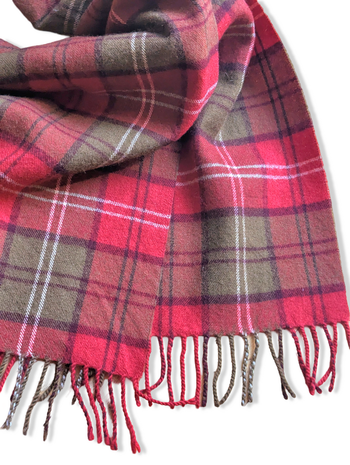 Vintage Red and Green Pure Wool Checked Scarf