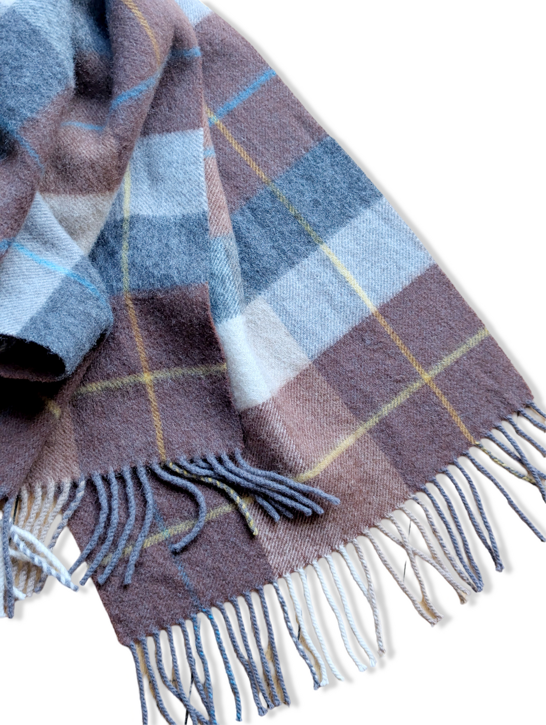 Vintage Brown and Grey Pure Wool Checked Scarf