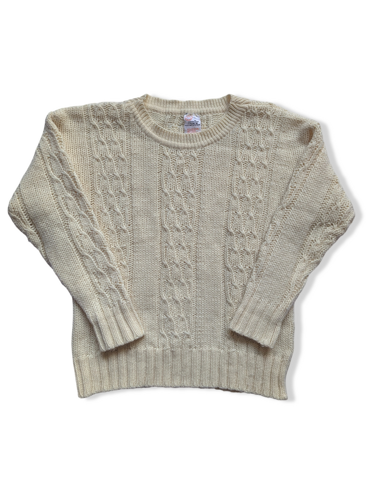 Vintage 70s Cream Cable Knit Jumper - L