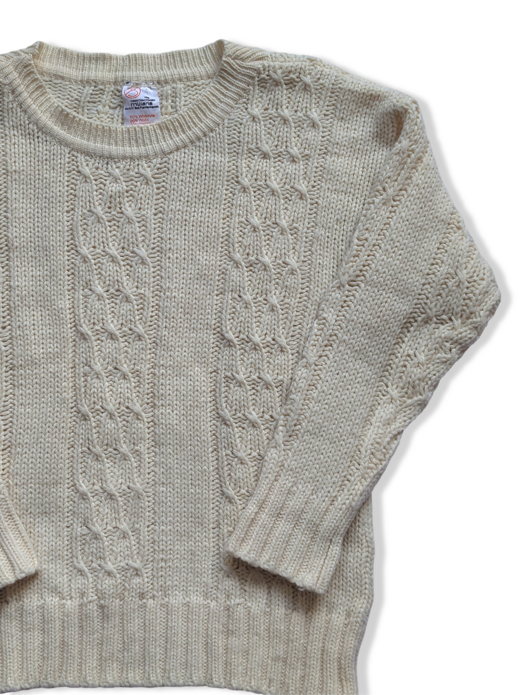 Vintage 70s Cream Cable Knit Jumper - L