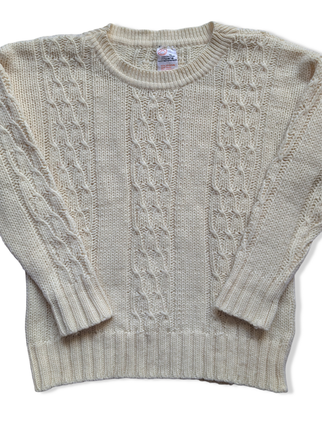 Vintage 70s Cream Cable Knit Jumper - L