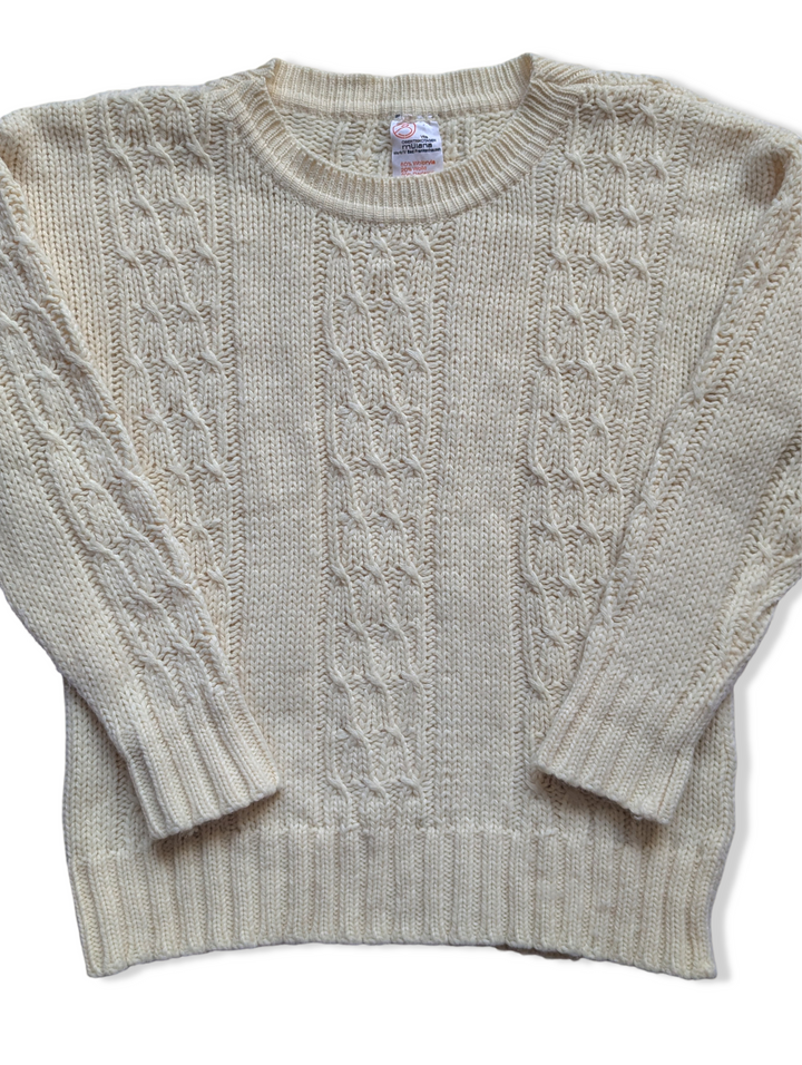 Vintage 70s Cream Cable Knit Jumper - L