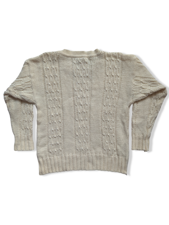 Vintage 70s Cream Cable Knit Jumper - L