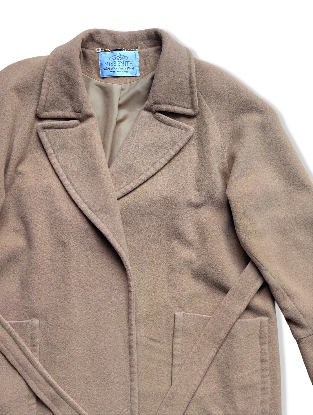 Vintage Beige Long Wool Blend Coat - M