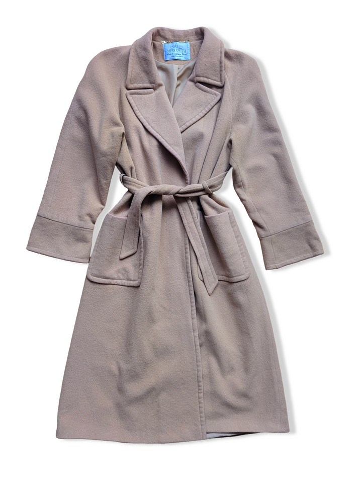 Vintage Beige Long Wool Blend Coat - M