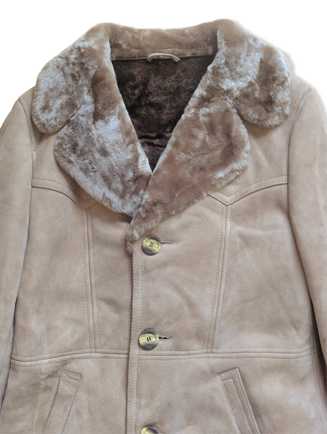 Vintage Beige Sheepskin Leather Jacket - S