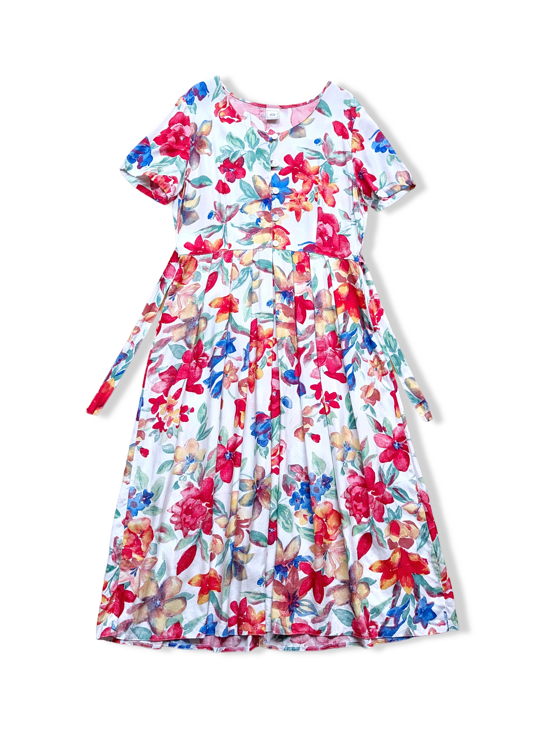 Vintage Bold Floral Print Midi Dress - M/L