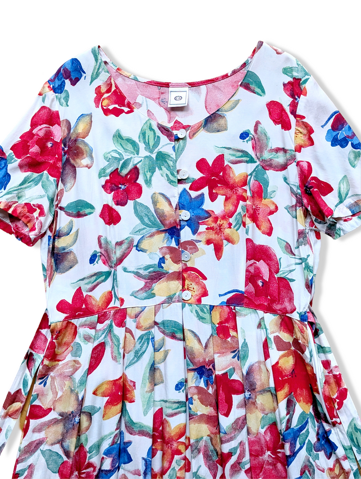 Vintage Bold Floral Print Midi Dress - M/L