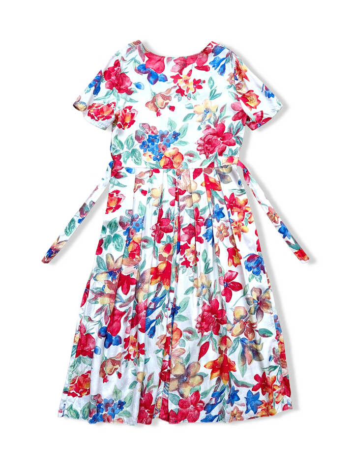 Vintage Bold Floral Print Midi Dress - M/L