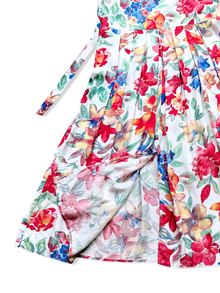 Vintage Bold Floral Print Midi Dress - M/L
