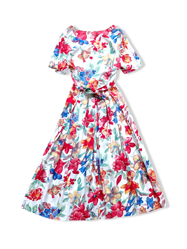 Vintage Bold Floral Print Midi Dress - M/L