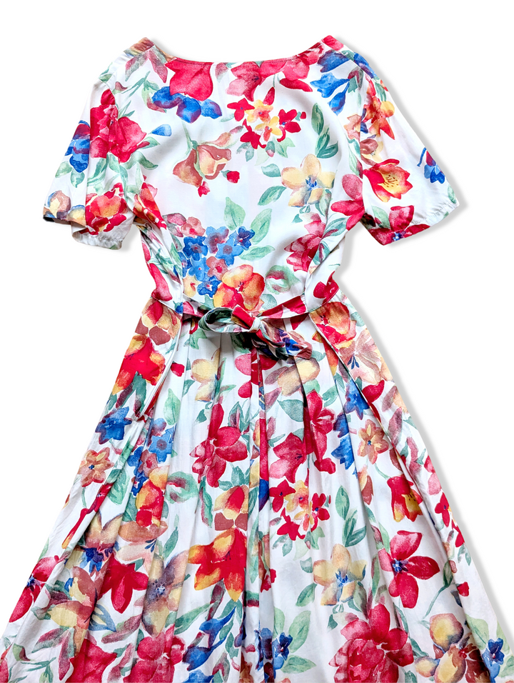 Vintage Bold Floral Print Midi Dress - M/L