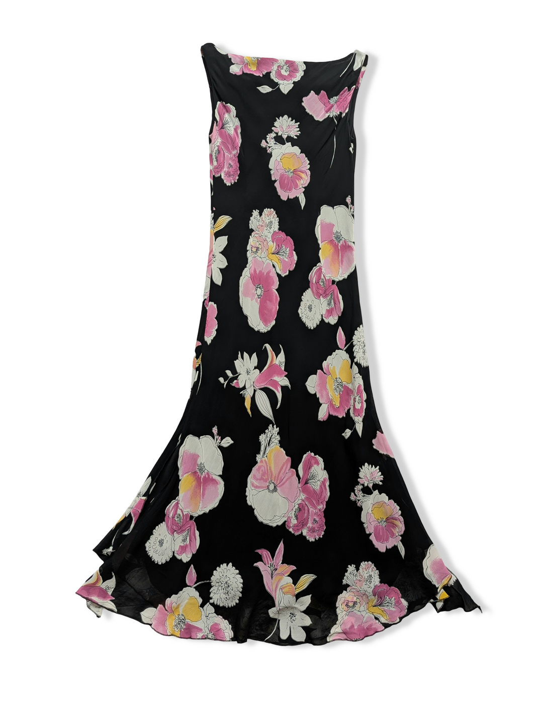 Vintage Bold Floral Print Maxi Dress - S/M