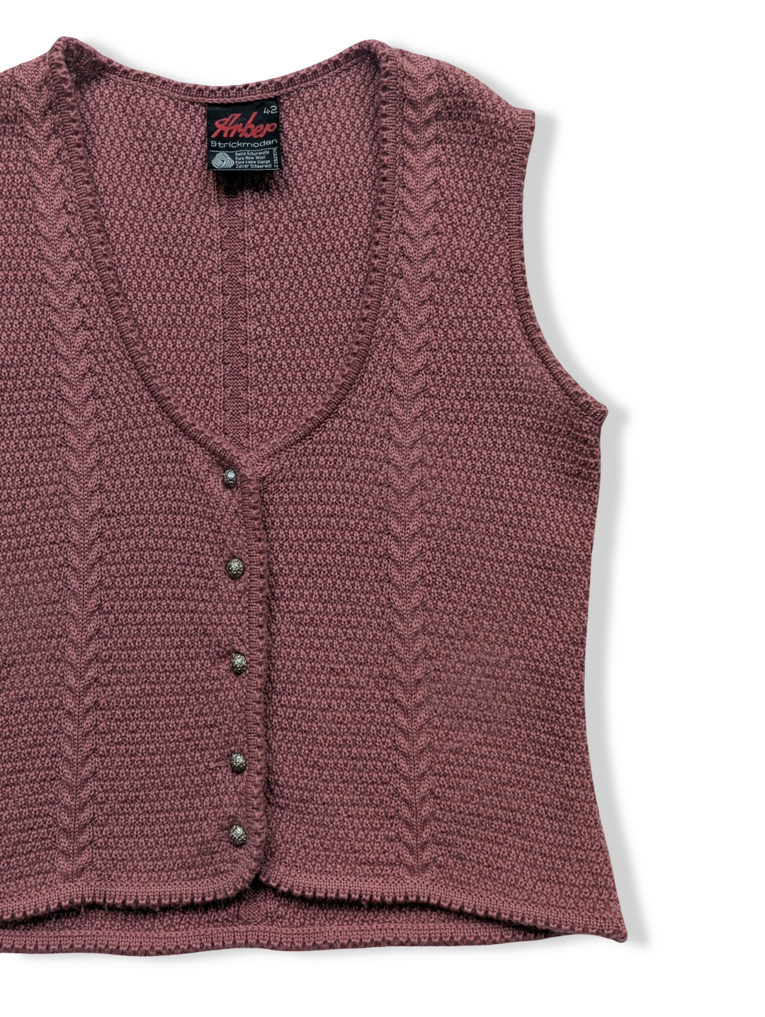 Vintage Austrian Pink Pure Wool Knitted Vest - S