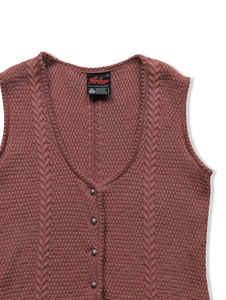 Vintage Austrian Pink Pure Wool Knitted Vest - S