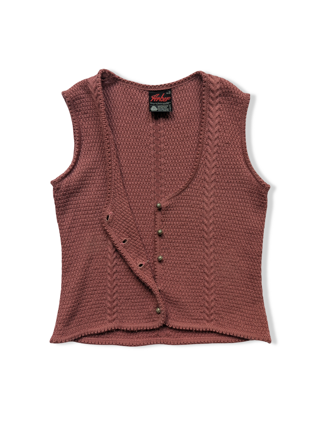 Vintage Austrian Pink Pure Wool Knitted Vest - S