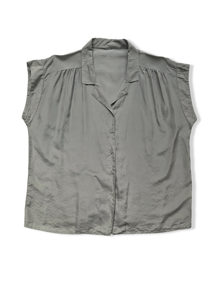 Vintage Pale Grey Button Up Silk Blouse - L