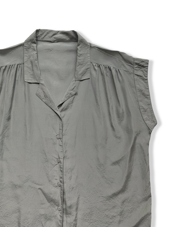 Vintage Pale Grey Button Up Silk Blouse - L