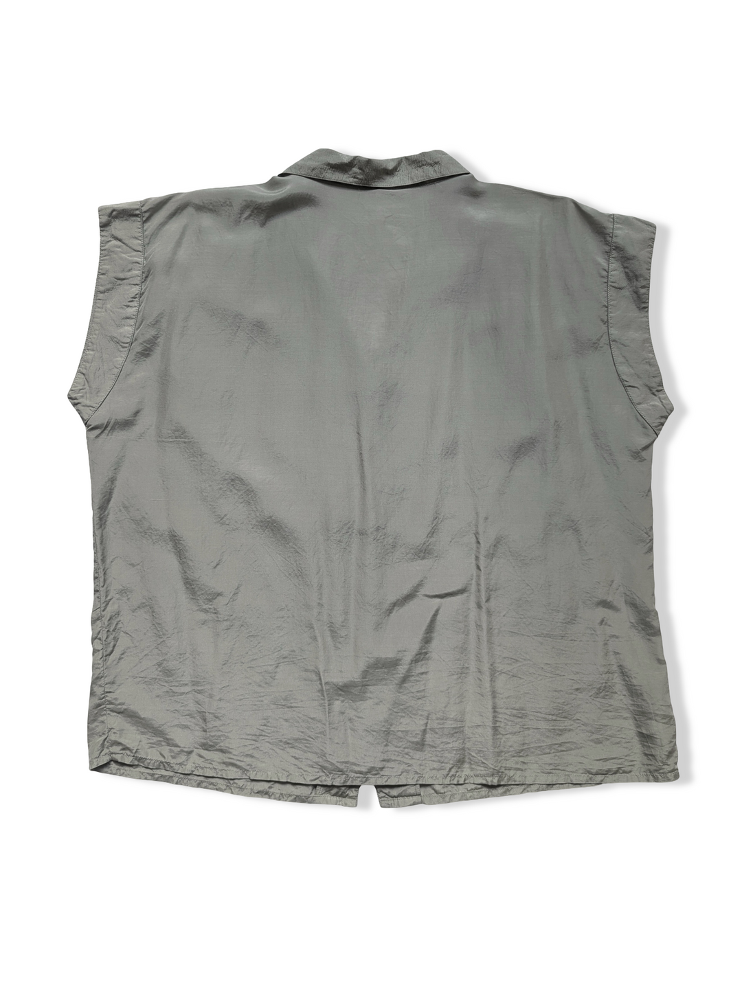 Vintage Pale Grey Button Up Silk Blouse - L