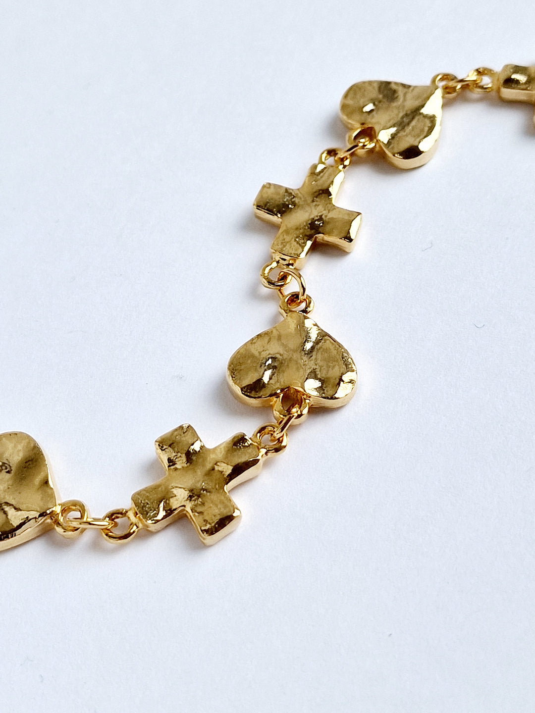 Vintage Gold Plated Chunky Cross & Heart Chain Bracelet