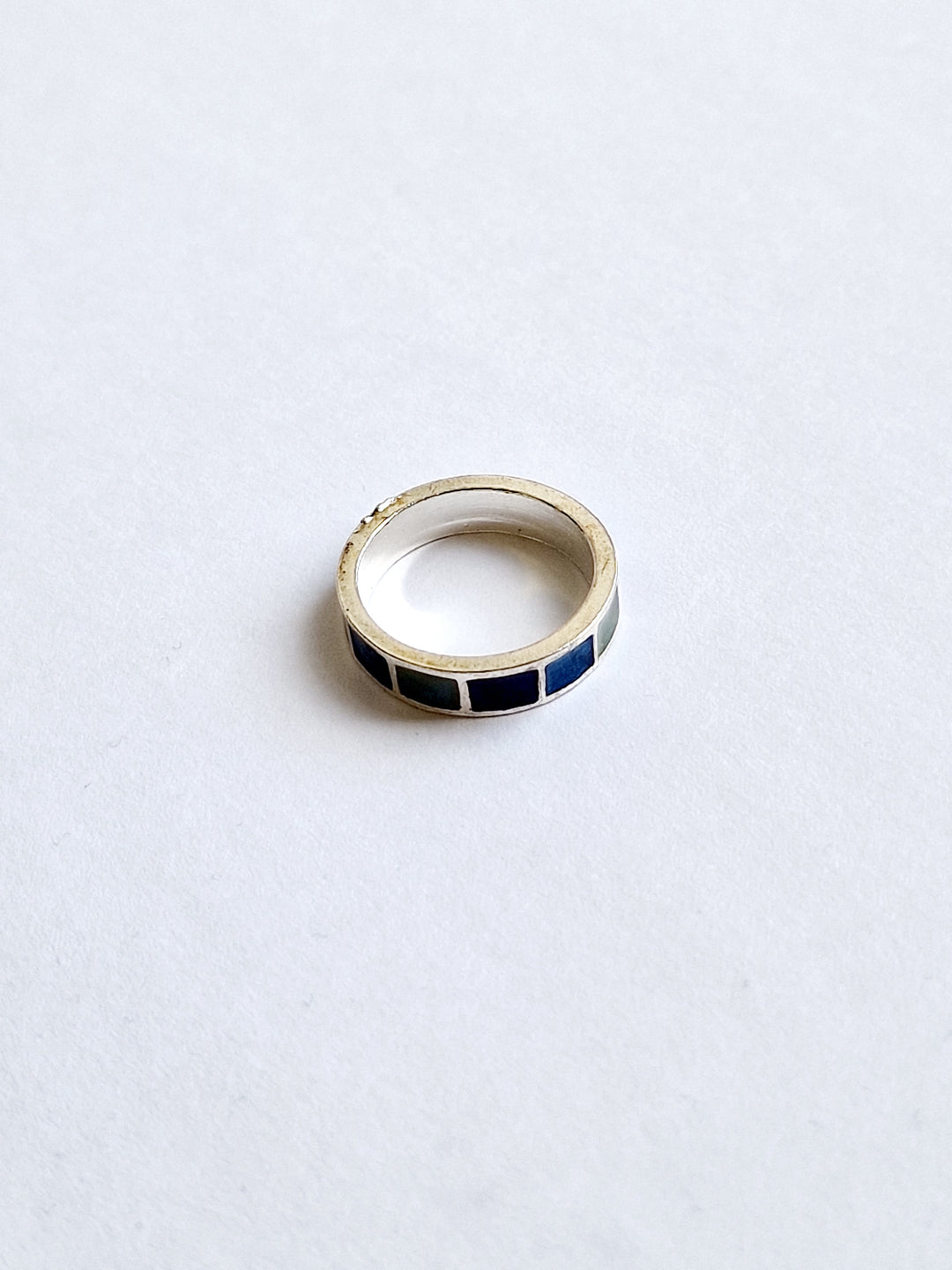 Vintage Silver Plated Ring with Blue Enamel