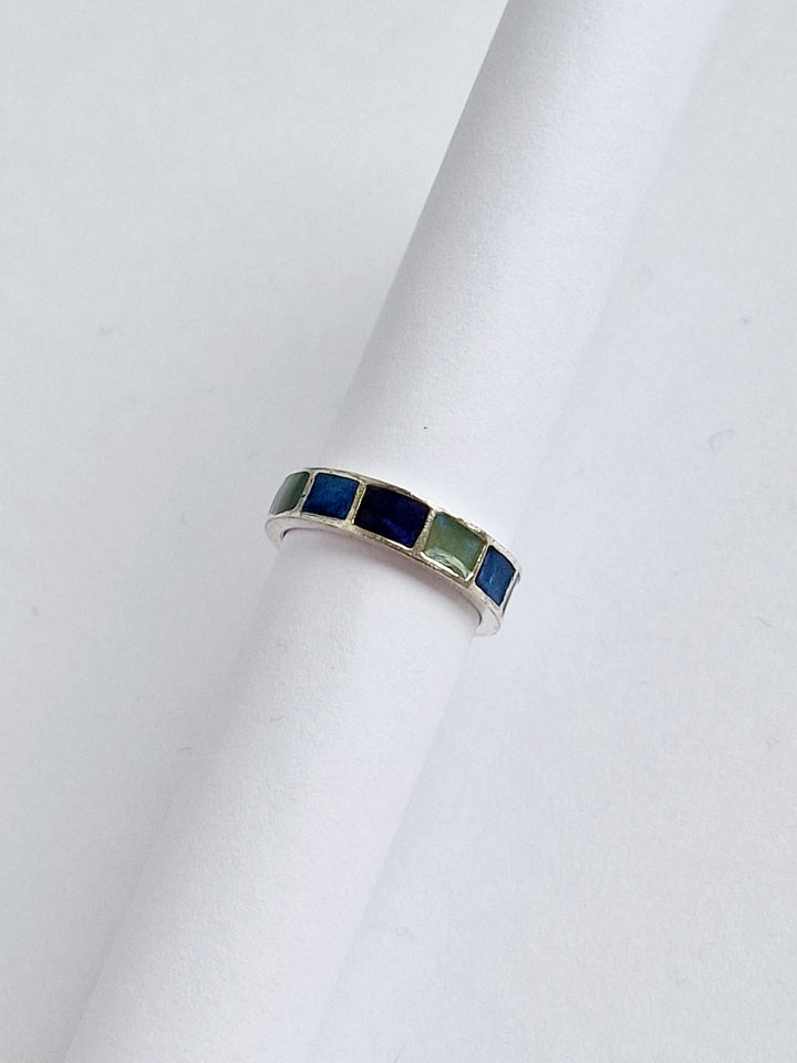 Vintage Silver Plated Ring with Blue Enamel