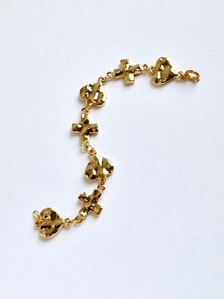 Vintage Gold Plated Chunky Cross & Heart Chain Bracelet