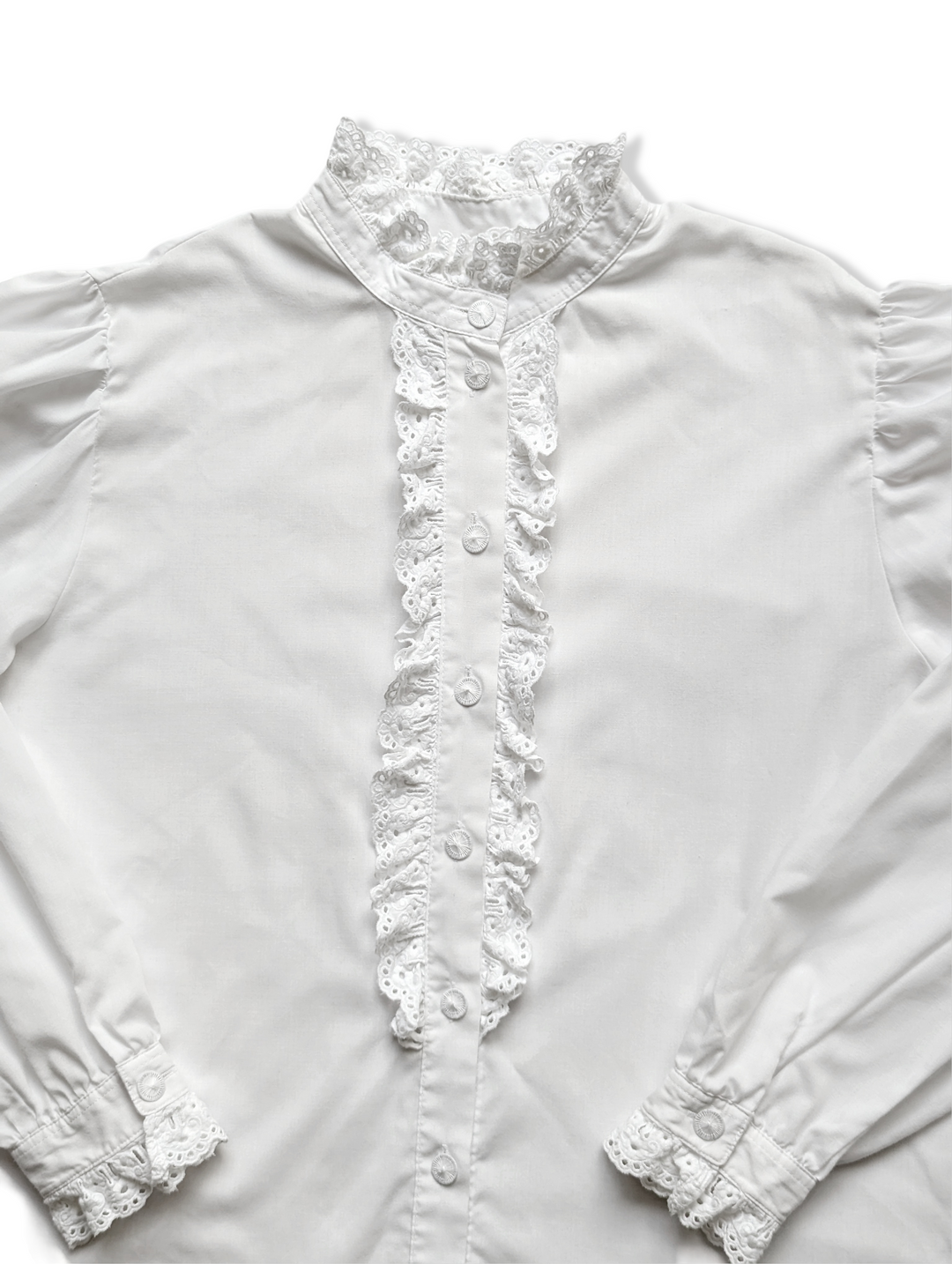 Vintage White Button Up Blouse with Lace Detail - L