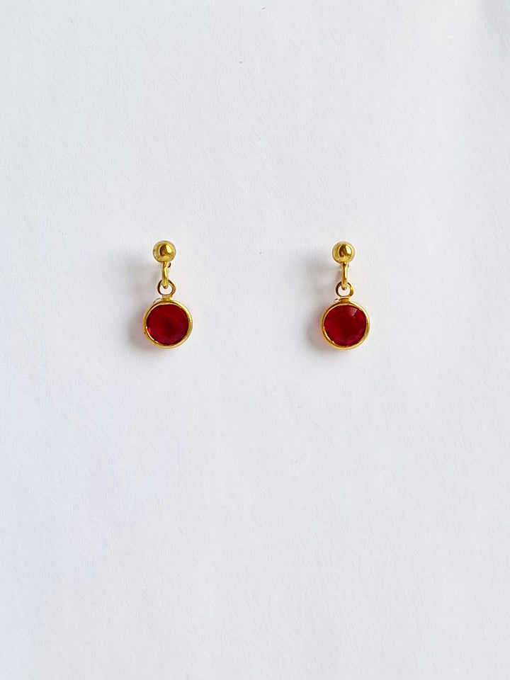 Vintage Gold Plated Ruby Red Crystal Drop Earrings