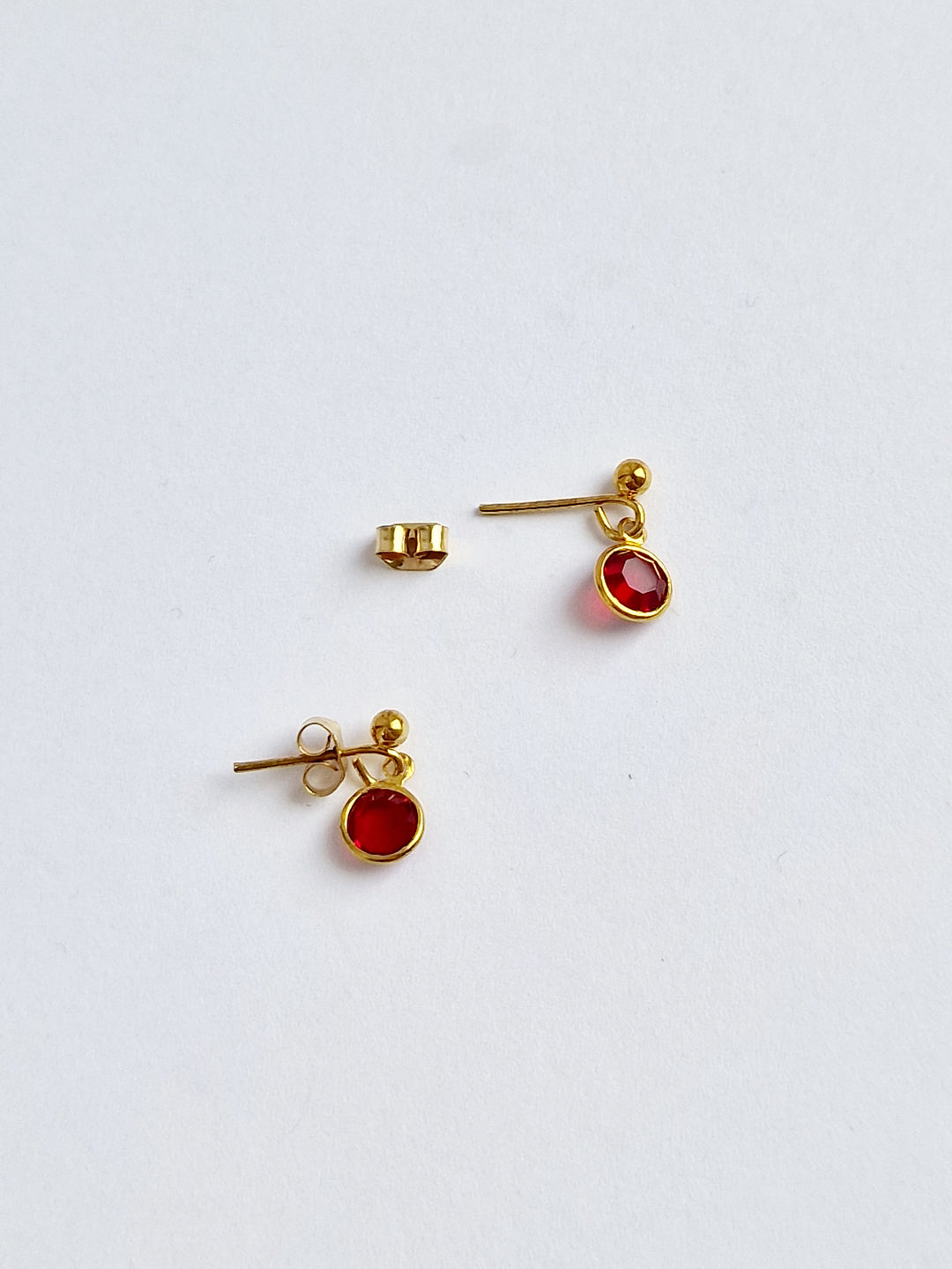 Vintage Gold Plated Ruby Red Crystal Drop Earrings