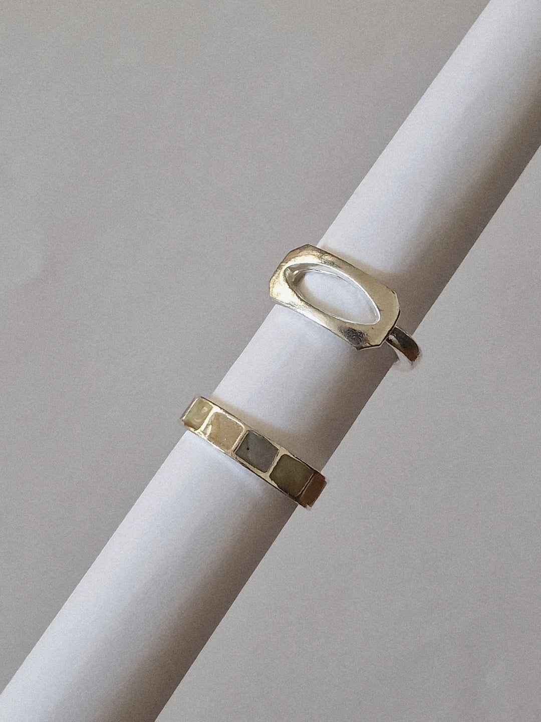 Vintage Silver Plated Enamel and Cutout Ring Set