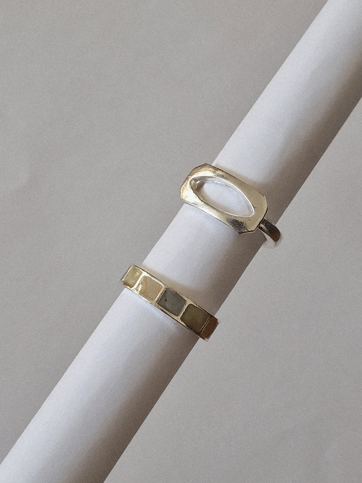 Vintage Silver Plated Enamel and Cutout Ring Set