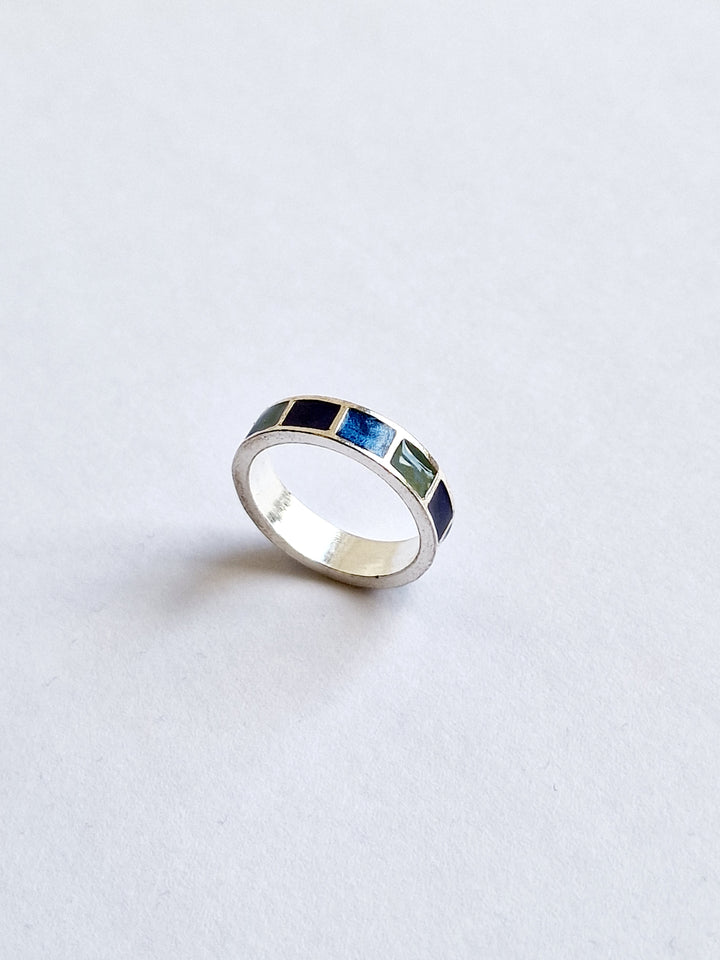 Vintage Silver Plated Ring with Blue Enamel