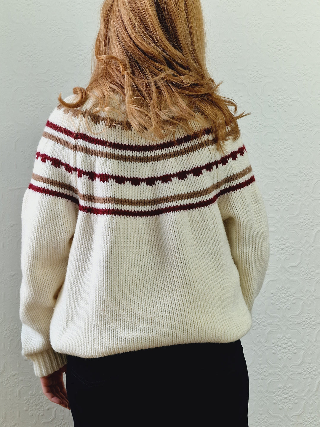 Vintage 80s Cream Icelandic Style Jumper with Crew Neck - L