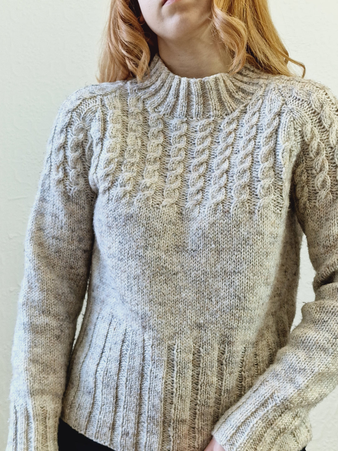 Vintage 90s Grey Wool High Neck Handknitted Aran Jumper - S