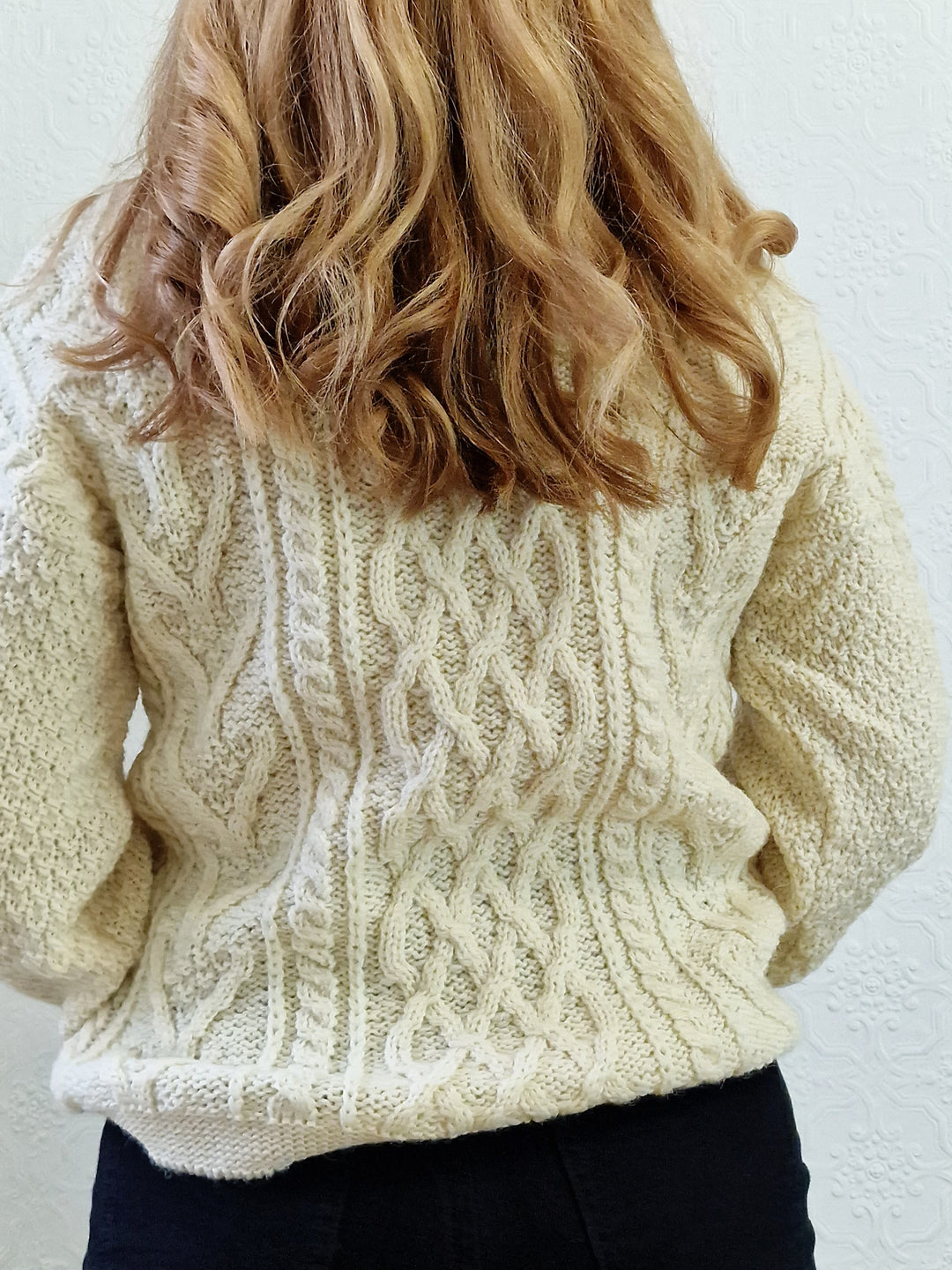 Vintage Crew Neck 100% Wool Handknitted Aran Jumper - S/M