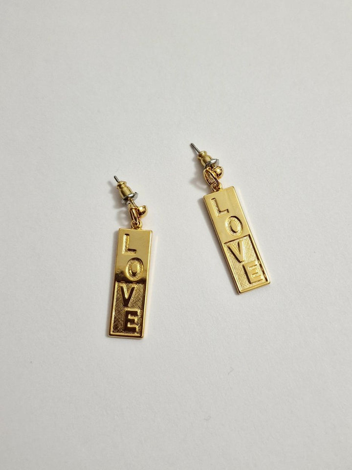 Vintage Gold Plated 'LOVE' Drop Earrings