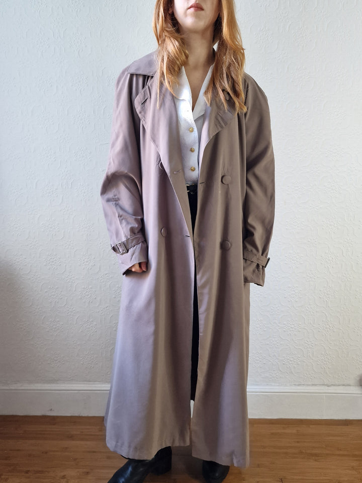 Vintage Dark Taupe Double Breasted Long Trench Coat - L