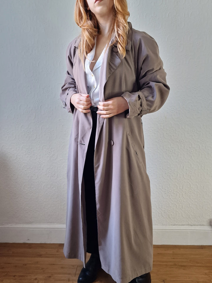 Vintage Dark Taupe Double Breasted Long Trench Coat - L