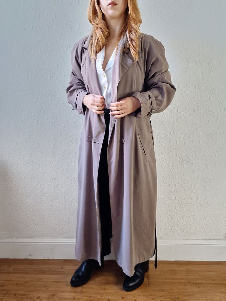 Vintage Dark Taupe Double Breasted Long Trench Coat - L